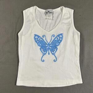 Women’s Tank Top White Blue Butterfly Graphic Y2K Vintage